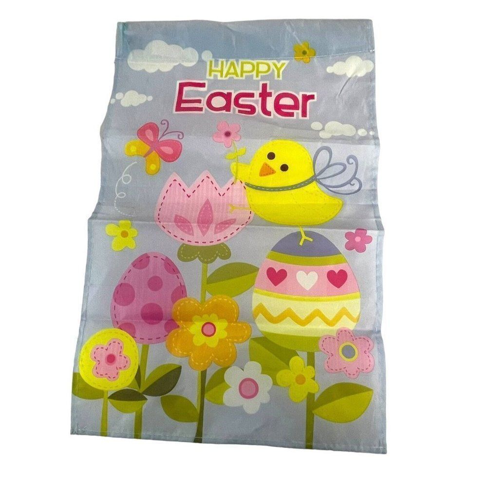 Happy Easter Small Garden Welcome Flag 19”x 12" Eggs Butterflies Bird Flowers